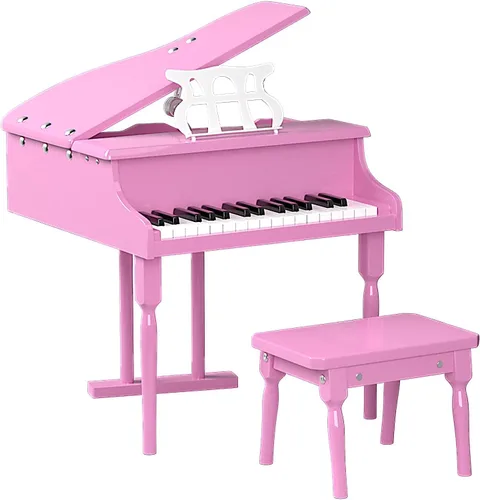 Miniatura 16 de HONEY JOY Piano clásico para niños, mini piano de cola de 30 teclas con soporte de música y banco, juguete de instrumento musical de madera con tapa