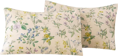 Miniatura 23 de ECOCOTT Floral Pillowcases Standard Size Set of 2, 100% Washed Cotton Pillow Cases with Envelope Closure, Beige Botanical Wildflower Printed Pillow