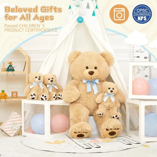 Miniatura 4 de MorisMos Oso de Peluche Gigante Animal de Peluche con Osos Bebé, 35.4'' Oso Grande de Peluche Mamá, 3 Pequeños Osos de Peluche Animales de Peluche a