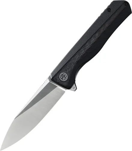 Miniatura 21 de Petrified fish PF818,3.54" D2 Blade, 3.67 oz G10 Handle Flipper Cuchillo plegable (fibra de carbono con mango G10, negro lavado a la piedra)