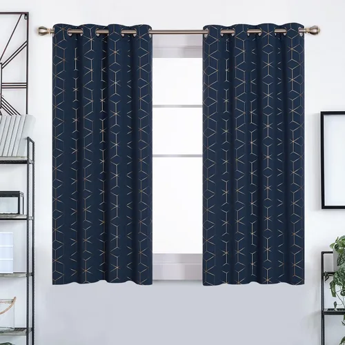 Miniatura 79 de Deconovo Cortinas opacas, aislamiento térmico y reducción de ruido, estampado de lámina de diamante – ojales en la parte superior, 2 paneles, Negro