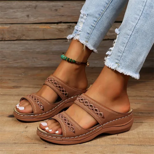 Miniatura 23 de Ladmiple Sandalias ortopédicas florales de moda 2023 con soporte de arco, zapatillas romanas casuales con puntera abierta