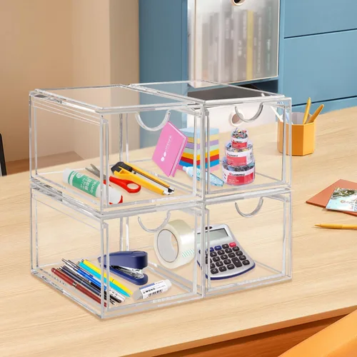 Miniatura 6 de AMEITECH - 2 unidades de organizador de cajones transparentes y apilables, organizador de maquillaje para el baño, contenedores de almacenamiento