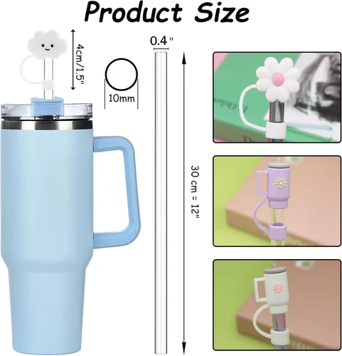 Miniatura 2 de Repuesto de popote para accesorios de copa Stanley, 6 fundas de popote para 6 popotes reutilizables, bonitas fundas de silicona para tapas Stanley