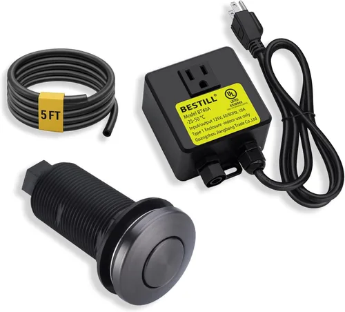 BESTILL, kit de interruptor de aire para triturar basura, parte superior de fregadero gris plomizo con botón pulsador de encendido/apagado, Gris