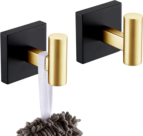 KOKOSIRI Ganchos para batas de baño, ganchos para toallas, ganchos montados en la pared, accesorios de baño, paquete de 2 unidades, color negro con