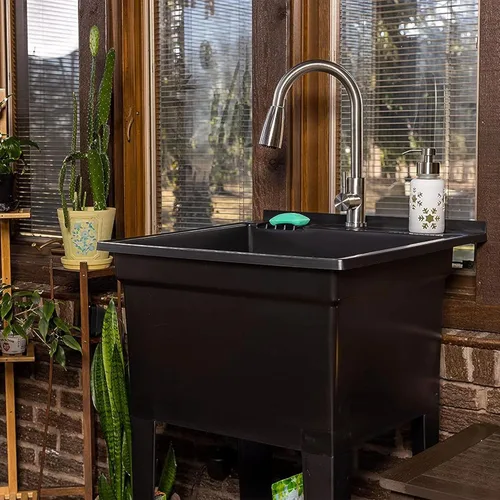 Miniatura 5 de UTILITYSINKS Fregadero Utilitario Independiente con Dren de Conexión Rápida, 24 x 24 Pulgadas, Negro - Fregadero Portátil y Compacto con Grifo