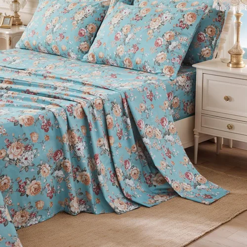 Miniatura 45 de FADFAY Juego de sábanas de cama tamaño King 100% algodón, color verde salvia, patrón floral de rosas rojas de campo francés, ropa de cama de lujo