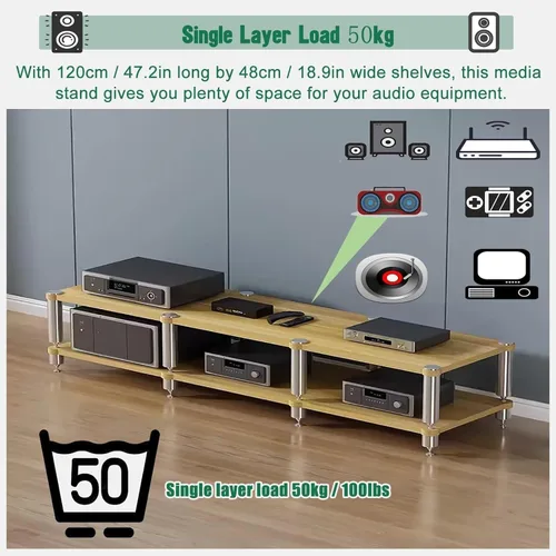Miniatura 3 de Mesa consola moderna para TV de 55 pulgadas con soporte de almacenamiento extra grande, elegante gabinete de CD estéreo para dormitorio o sala