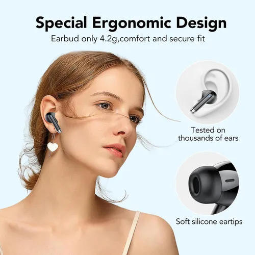 Miniatura 4 de QXQ 2025 Nuevos Auriculares Inalámbricos, Bluetooth 5.4, Auriculares HiFi Estéreo con 4 Mic ENC, 40H Mini Auriculares Intraaurales con Cancelación