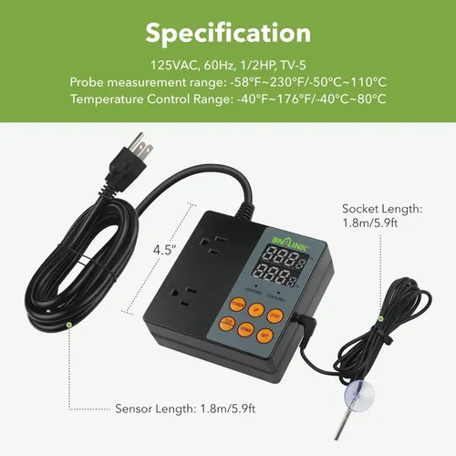 Miniatura 6 de BN-LINK Controlador de termostato profesional de calefacción y refrigeración digital de 2 etapas, enchufe para reptiles, acuario, carboy