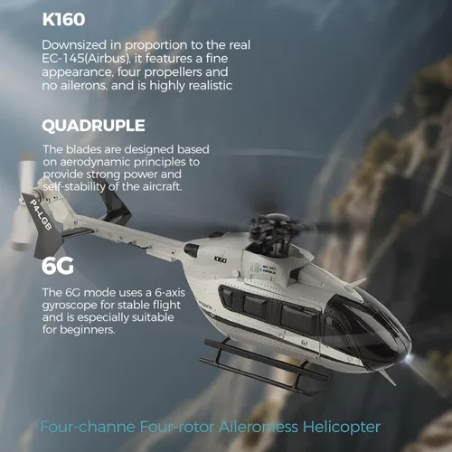 Miniatura 5 de Helicóptero Wltoys K160, helicóptero de rescate EC-145 de 4 canales con motor sin escobillas y giroscopio 6G, retención de altitud, mosca de un solo