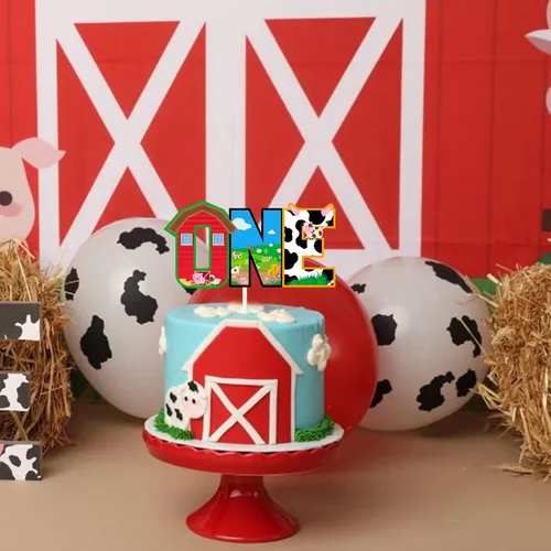 Miniatura 4 de Decoración de pastel de vaca de granja con temática de animales de vaca para el primer cumpleaños, decoración de pastel de aniversario de un año