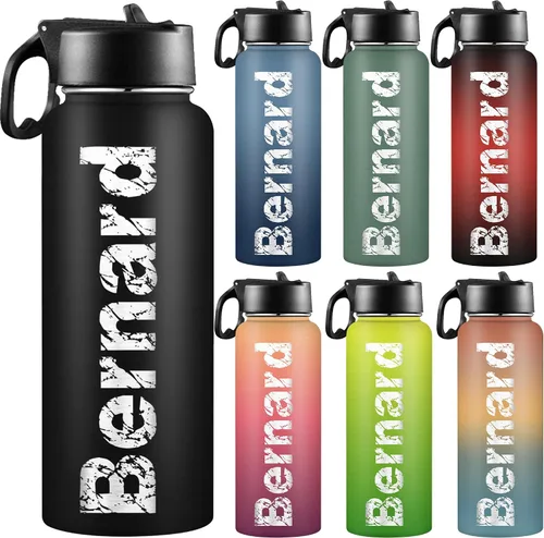 Miniatura 18 de Botellas de agua personalizadas para niñas, de acero inoxidable con aislamiento de doble pared con pajita, botella de agua de color degradado