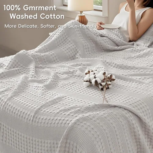 Miniatura 2 de PHF - Manta de punto gofre de 100% algodón, King de 120 x 120 pulgadas, ligera, transpirable, extragrande, 10 x 10 pies, de verano, tejida, 17 gris