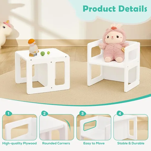 Miniatura 4 de FUNLIO Silla de destete Montessori de altura ajustable para edades de 1 a 3 años, silla de madera maciza de calidad, para comer, leer, jugar, blanco