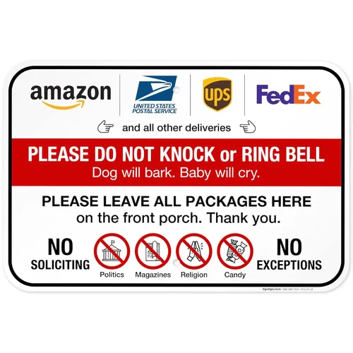 Miniatura 15 de Letrero con texto en inglés «Do Not Knock Or Ring Doorbell Dog Will Cry», 10 x 7 pulgadas, aluminio 040, resistente a la decoloración, fabricado