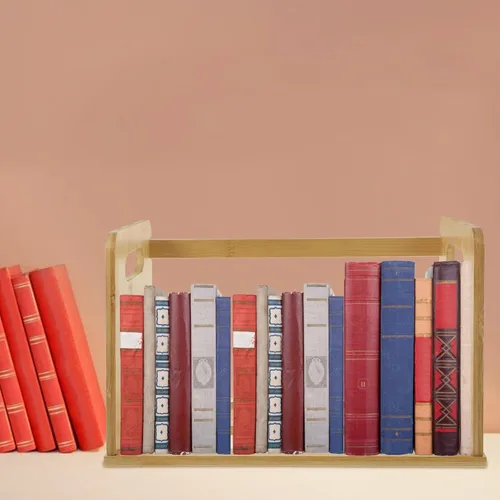 Miniatura 4 de LIFKOME Estantería de discos para libros, soporte de almacenamiento de libros, estantería de madera de mesa, álbumes de discos de vinilo