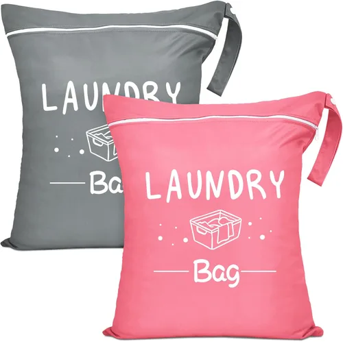 Bolsa grande de lavandería de viaje de 2 piezas, impermeable, húmedo, seco, lavable para ropa sucia, traje de baño, entrenamiento, gimnasio, Rosa y