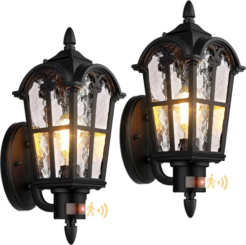 Paquete de 2 luces de pared exteriores grandes con sensor de movimiento de 16 pulgadas, luces de porche del atardecer al amanecer con montaje en
