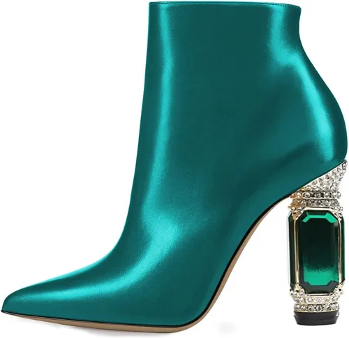 Miniatura 71 de FSJ Botas de tacón alto con punta puntiaguda para mujer, con tacón alto, con cremallera lateral brillante, estilo casual, para uso diario, zapatos