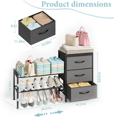 Miniatura 2 de Cidaziya Expandable Closet Organizers and Storage, Black Fabric Storage Dresser, 3 Drawer Dresser, Clothes Shelves for Kids, Purse Organizer Small