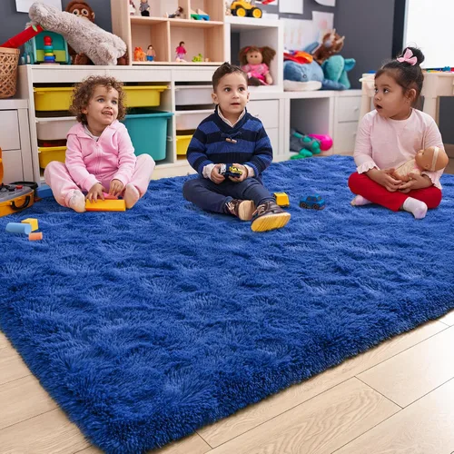 Miniatura 2 de Keeko Alfombra de Área de 3 x 5 pies para Dormitorio y Sala de Estar, Alfombra de Cabecera de Felpa Esponjosa, Alfombras Modernas para Entrada Azul