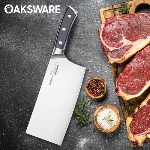 Miniatura 7 de OAKSWARE Cuchillo de carnicero chino de 7 pulgadas, cuchillo de cortar chino, acero alemán y mango ergonómico de ABS, cuchillo afilado para cortar