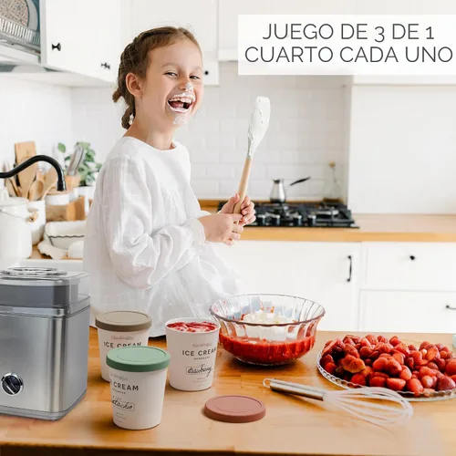 Miniatura 2 de ZICOTO Juego de 3 contenedores reutilizables para helado de 1 cuarto cada uno - Perfecto para sorbete casero, yogur congelado o helado