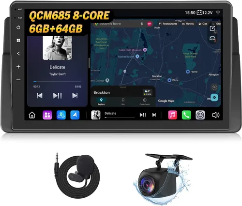 EONON Estéreo de coche E46X6S2 para BMW E46 M3 325i 330i 328i 1998-2006, Qualcomm 685 8-Core 6+64GB, 9'QLED pantalla táctil inalámbrica CarPlay