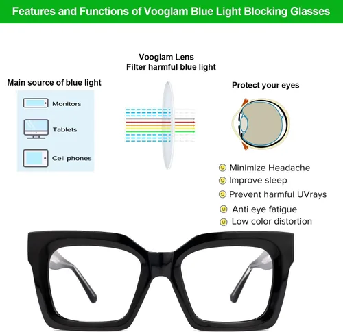 Miniatura 3 de VOOGLAM Gafas de bloqueo de luz azul para mujeres y hombres, antifatiga ocular, ojos secos, anteojos rectangulares de gran tamaño Pacheco
