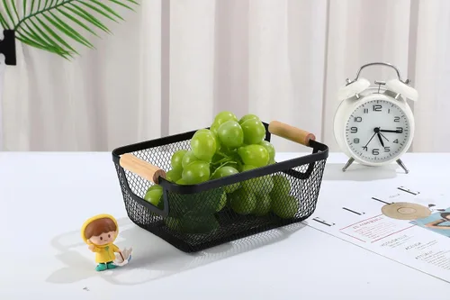 Miniatura 2 de AJIODA Cesta de acero de malla metálica, cesta organizadora de almacenamiento de alambre pequeña, cesta de cocina colgante multifunción con mango
