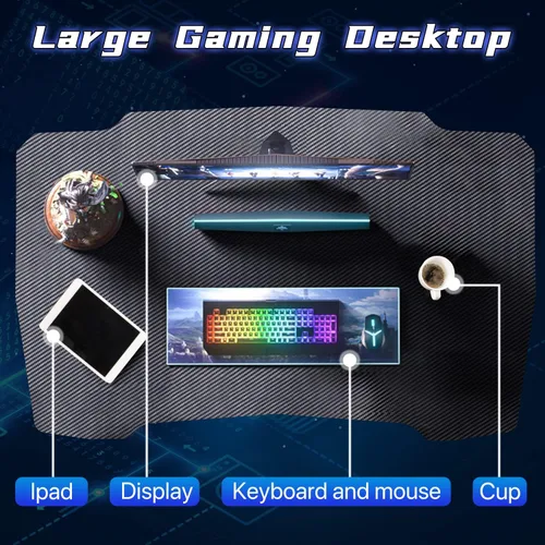 Miniatura 7 de Dkelincs Escritorio de juegos de 89 cm para PC, escritorio de oficina en casa, mesa de juegos en forma de Z. Estación de trabajo para jugadores Azul