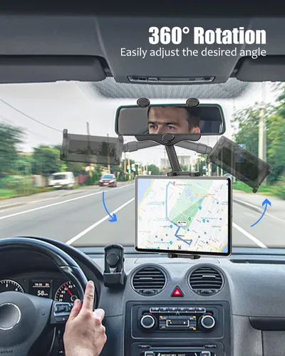 Miniatura 4 de Soporte para tablet para espejo retrovisor de automóvil, soporte retráctil para teléfono para espejo retrovisor, soporte para GPS giratorio de 360°