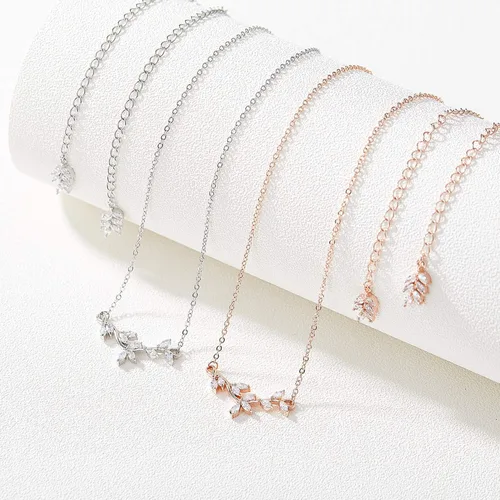 Miniatura 6 de SWEETV Collar de cristal para novia de boda para novias, collar con colgante de espalda delicada de vid de circonita cúbica para mujer, regalo