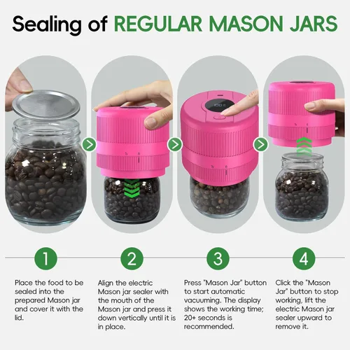 Miniatura 4 de Kit de Sellador al Vacío para Frascos Mason, Sellador Eléctrico para Tapas Mason de Boca Ancha y Regular, Sellador al Vacío para Frascos Mason