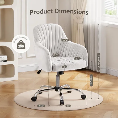 Miniatura 2 de Warmiehomy Silla de escritorio de terciopelo para oficina en casa, moderna silla de trabajo giratoria ajustable, sillas de tocador para mujeres