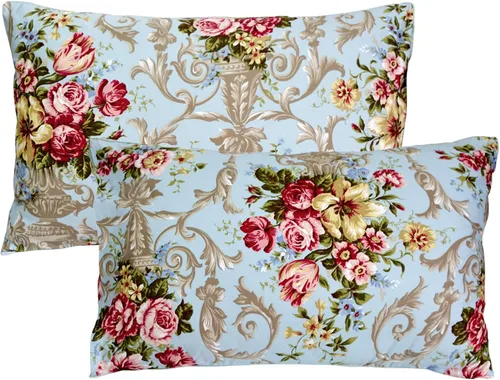 FADFAY Fundas de almohada de 20 x 30 pulgadas, fundas de almohada de lujo con diseño floral de peonía, 100% algodón egipcio, 2 piezas, tamaño