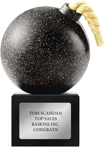 Baudville Custom Engraved The Bomb Trophy Award - Carved Black Stone on Black Resin Base - Comes with Elegant Black Gift Box with nameplate Attached