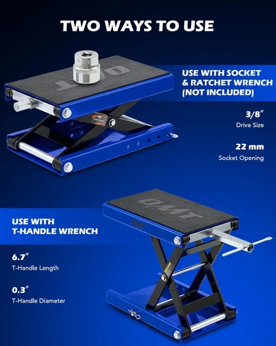 Miniatura 7 de Orion Motor Tech elevador de tijera de 1000 lb con llave tubular, ideal para reparación de motocicletas, plataforma amplia de 13-3/4" x 9-4/5", Azul