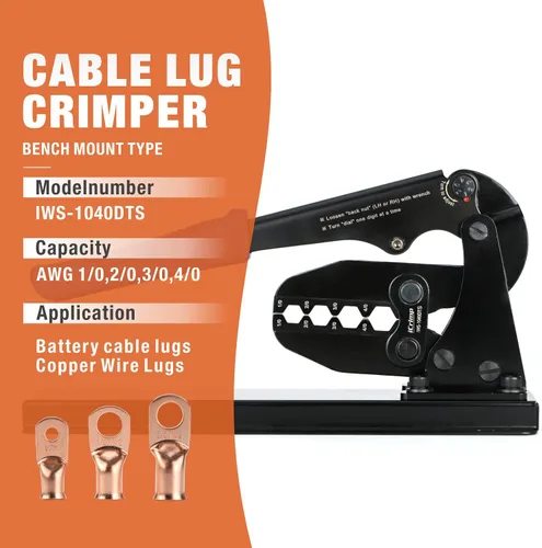 Miniatura 2 de iCrimp - Engarzadora de cable tipo montaje en banco para terminales de cable de batería y terminal de cable de cobre AWG 1/0, 2/0, 3/0, 4/0