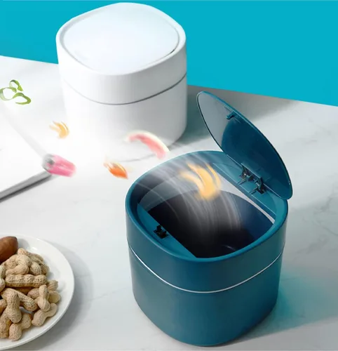 Miniatura 8 de LTWQLing - Bote de basura pequeño de plástico con tapa - Papelera emergente de 2 L para tocador de baño, escritorio, mesa o mesa auxiliar - Para
