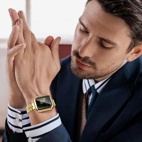 Miniatura 6 de Correa de metal de lujo y fina compatible con Apple Watch Band de 1.732 pulgadas con funda de 1.732 pulgadas para mujer, joyería mejorada delgada