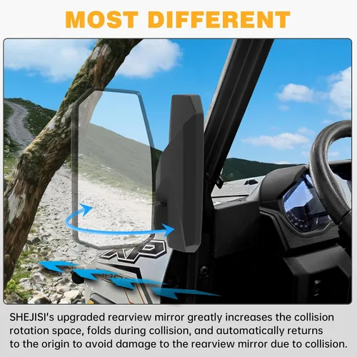 Miniatura 2 de SHEJISI Espejos laterales UTV con pilar A compatibles con Polaris Ranger XP 1000/Ranger Crew XP 1000 2018-2025, su función de resorte permite un