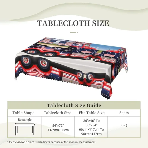 Miniatura 6 de Mantel rectangular de encaje de poliéster con diseño patriótico de camión del 4 de julio, 54 x 72 pulgadas, resistente a las arrugas, lavable