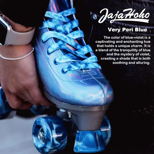 Miniatura 3 de JajaHoho Patines de ruedas para mujer, patines de cuero sintético holográfico azul Very Peri de caña alta, patines cuádruples brillantes de doble