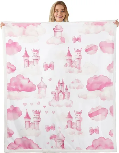 Miniatura 11 de Fairy Fleece Blanket,Romantic Pink Floral Botanical Bed Blankets for Adults Teens,Galaxy Starry 3D Moon Room Decor,Blue Pink Super Soft Flannel