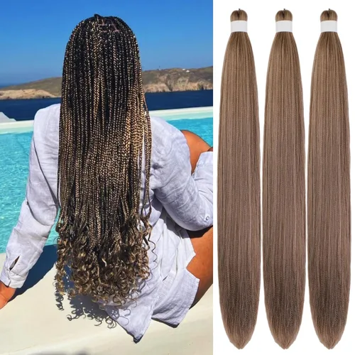 Miniatura 32 de Pelo corto negro trenzado preestirado de 14 pulgadas para trenzas sin nudos, pelo sintético 1B trenzado para trenzas Bob Box
