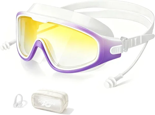 Miniatura 29 de Gafas de natación para adultos, a prueba de fugas, gafas de piscina antivaho, gafas de natación de visión amplia con tapones para los oídos y clip
