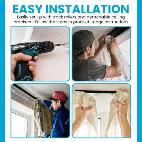 Miniatura 6 de Riel de cortina de techo – Riel de montaje en techo negro flexible flexible de 16.4 ft para divisor de habitación, ducha, baño, instalación de techo